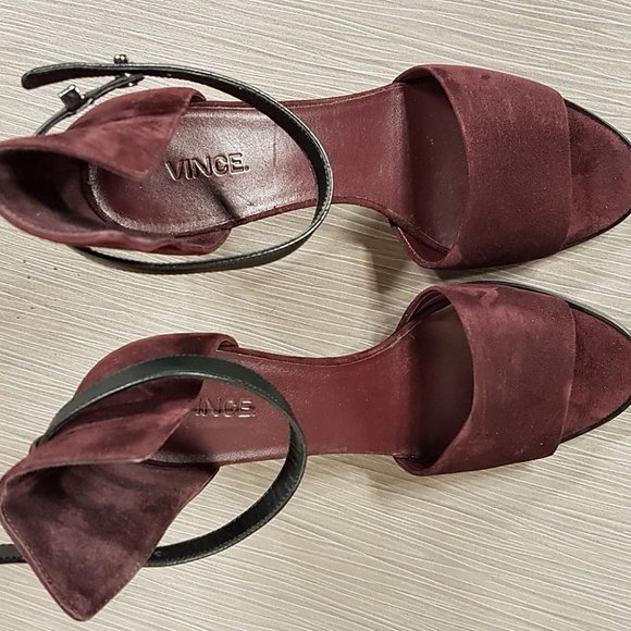 Vince 'Giustina' Ankle Strap Sandal, Wine Suede Womens Size 7.5 / 38 - Picture 8 of 10